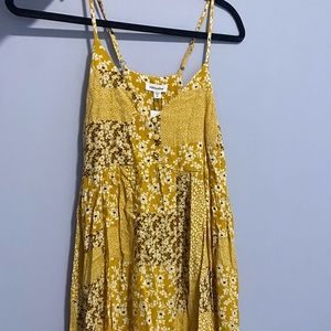 Yellow Flower Patch Print Babydoll Dress